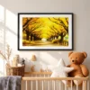 Saffron Canopy Passage – Autumn Golden Tree-Lined Avenue Wall Art Framed Print
