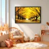 124 (3) Saffron Canopy Passage – Autumn Golden Tree-Lined Avenue Framed Canvas