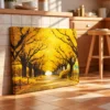 Saffron Canopy Passage – Autumn Golden Tree-Lined Avenue Wall Art Canvas