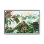 Jade Citadel Reverie – Chinese Landscape Wall Art Framed Canvas, Great Wall Mountain Decor