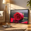 Crimson Dewfall – Red Rose Wall Art | Romantic Framed Canvas for Elegant Interiors