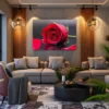 Crimson Dewfall – Red Rose Wall Art, Romantic Floral Canvas for Elegant Interiors