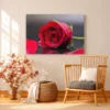 Crimson Dewfall – Red Rose Wall Art, Romantic Floral Canvas for Elegant Interiors