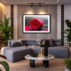 Red Rose Wall Art – Crimson Dewfall Framed Print for Elegant Modern Interiors