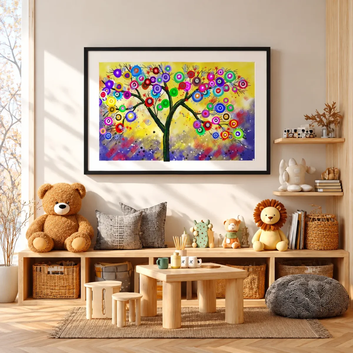 Colorful Tree Wall Art – Prismatic Bloomtree, Elegant Framed Art Print