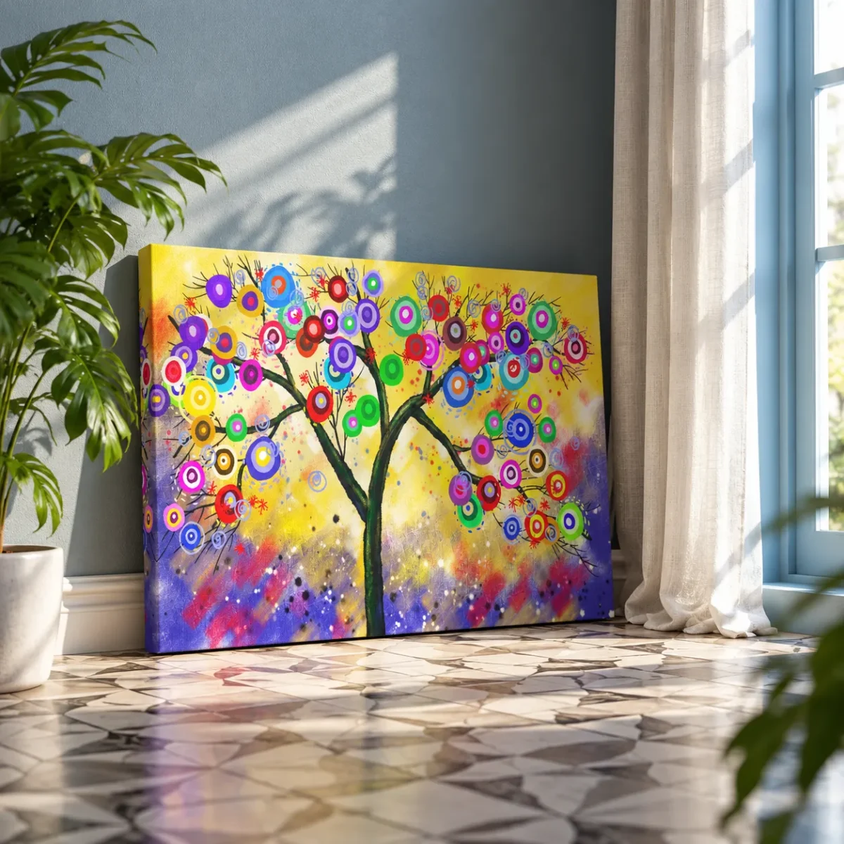 Prismatic Bloomtree – Colorful Tree Wall Art, Vibrant Contemporary Canvas Decor