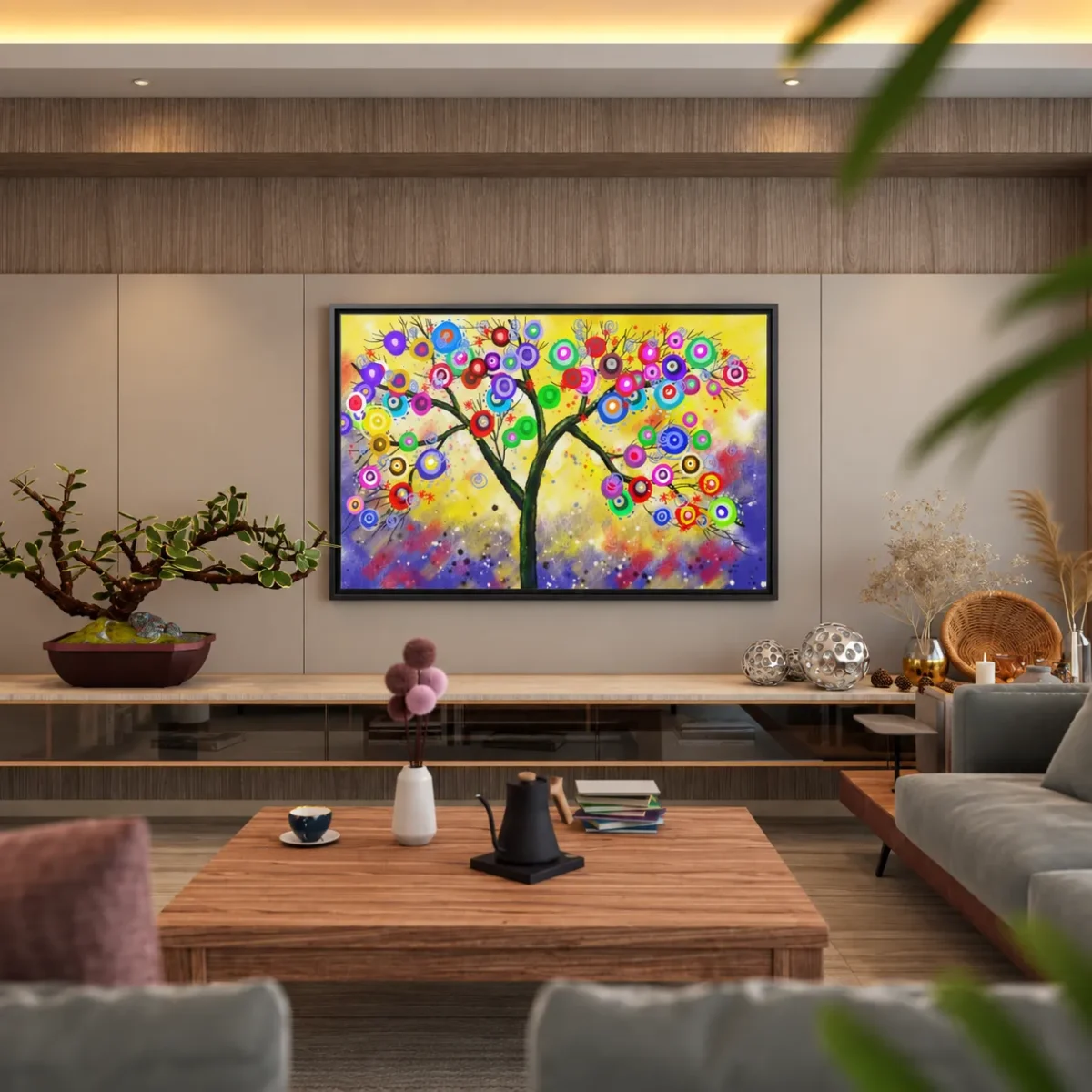 Prismatic Bloomtree – Colorful Tree Wall Art, Gallery-Style Framed Canvas