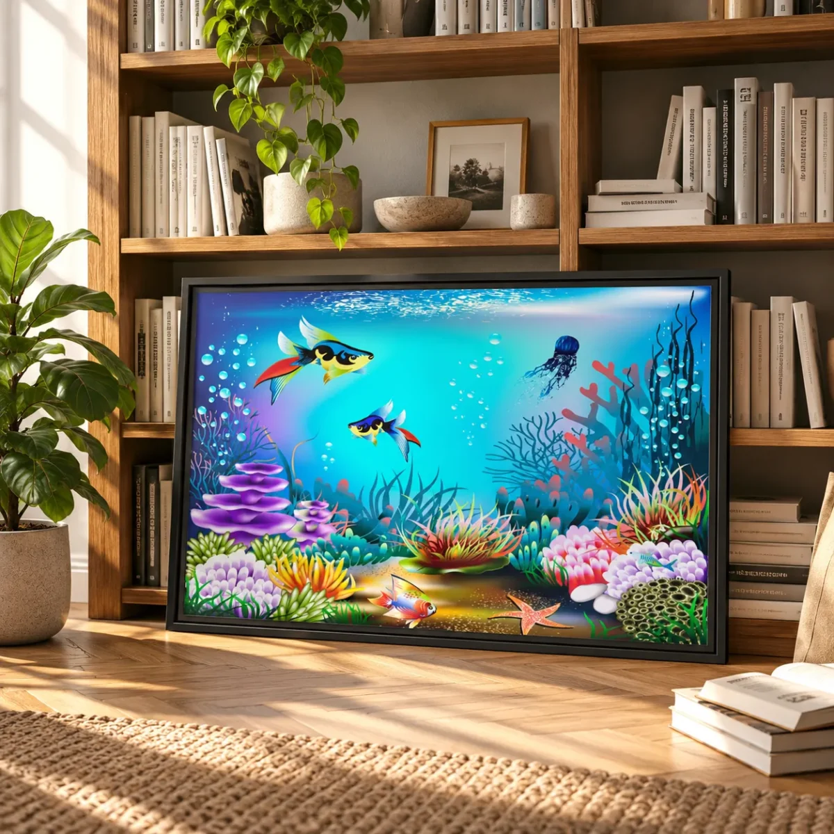 Coralwhim Tide – Colorful Coral Reef Wall Art Framed Canvas for Coastal Decor