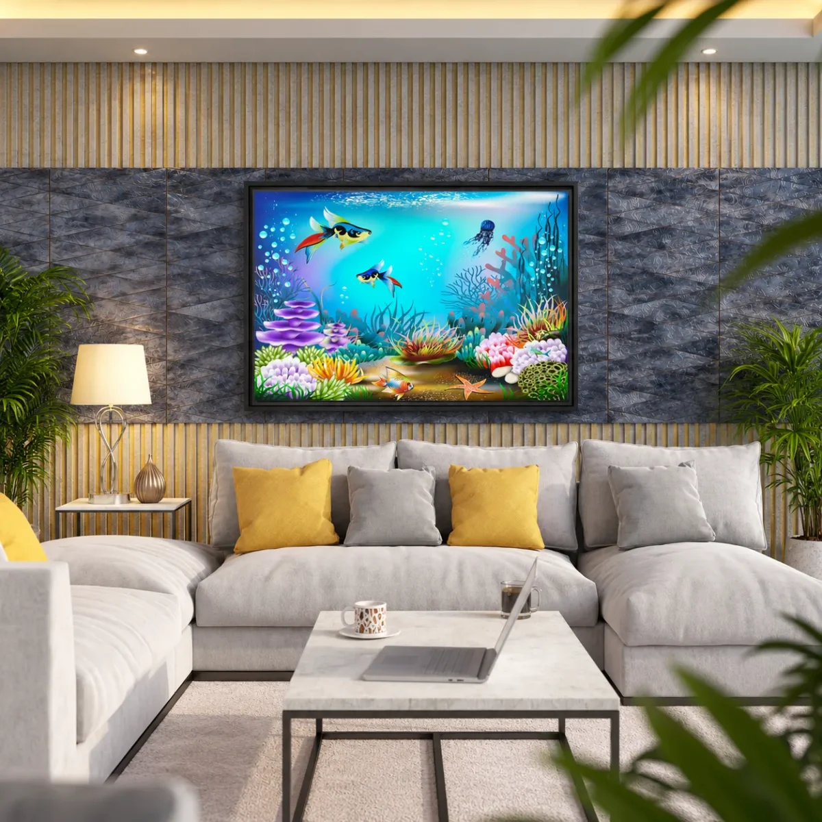 Coralwhim Tide – Colorful Coral Reef Wall Art Framed Canvas for Coastal Decor