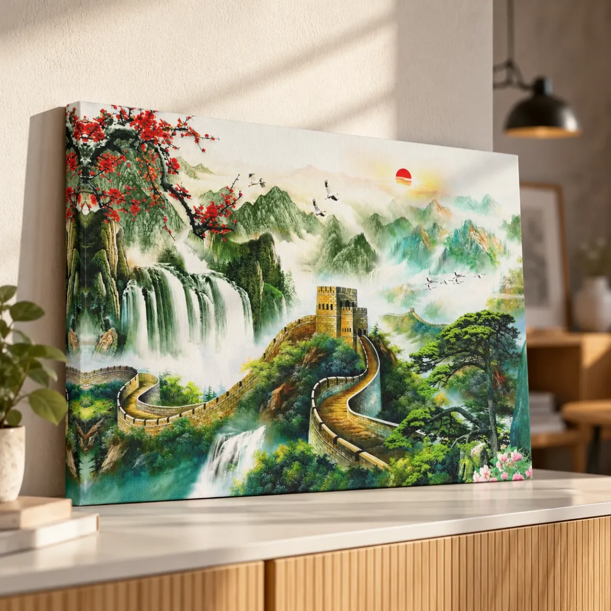 Jade Citadel Reverie – Chinese Landscape Wall Art Canvas, Mountain & Great Wall Decor