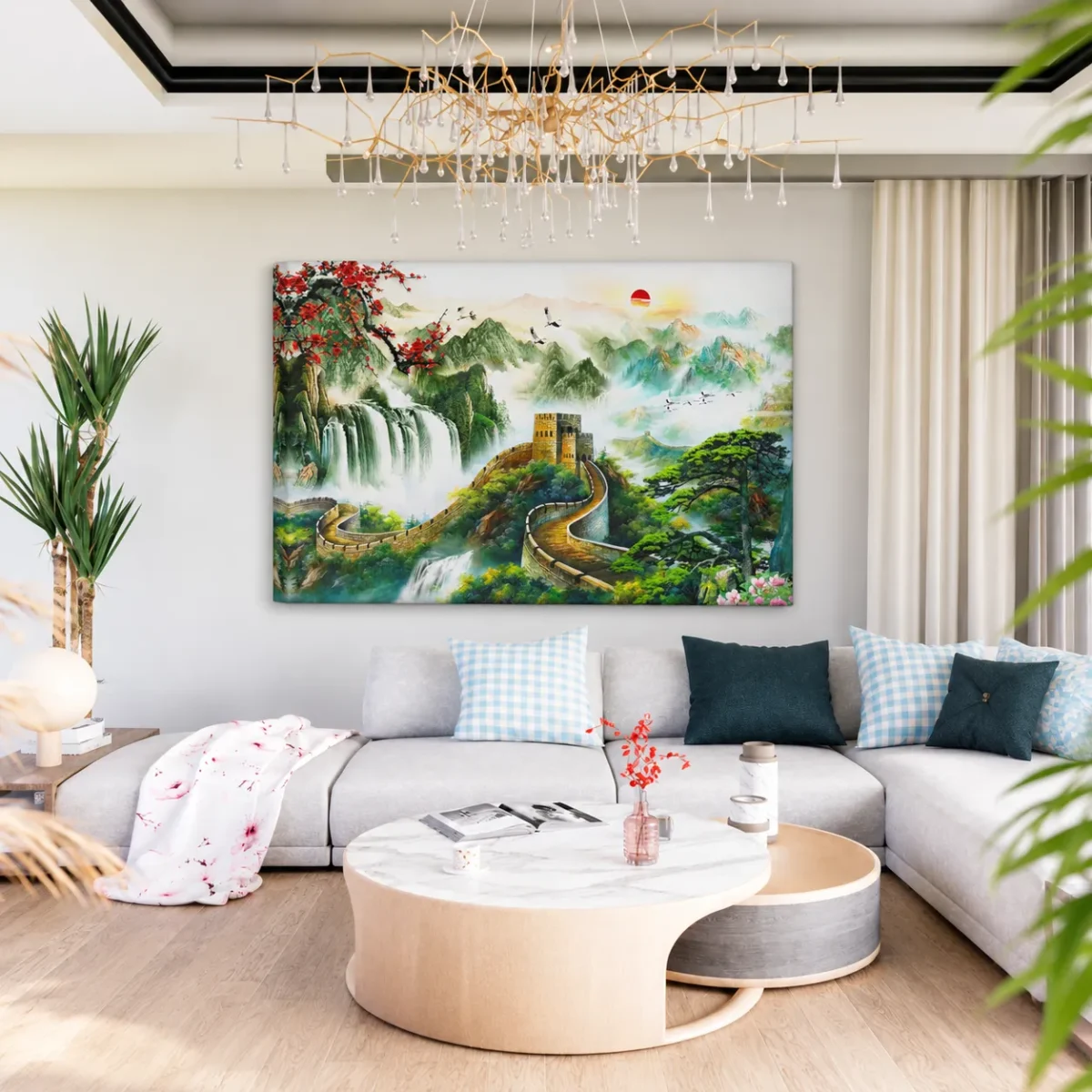 Jade Citadel Reverie – Chinese Landscape Wall Art Canvas, Mountain & Great Wall Decor