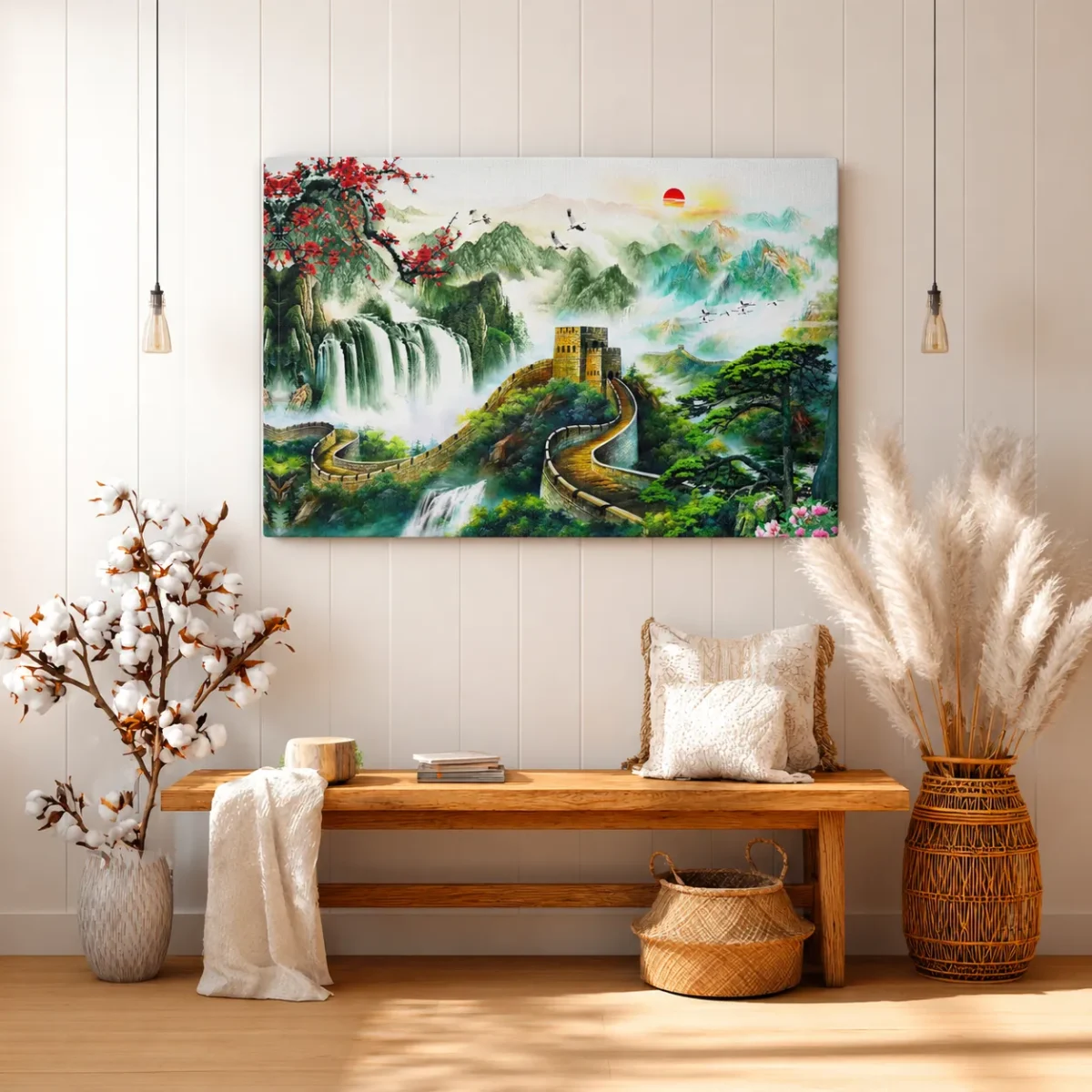 Jade Citadel Reverie – Chinese Landscape Wall Art Canvas, Mountain & Great Wall Decor