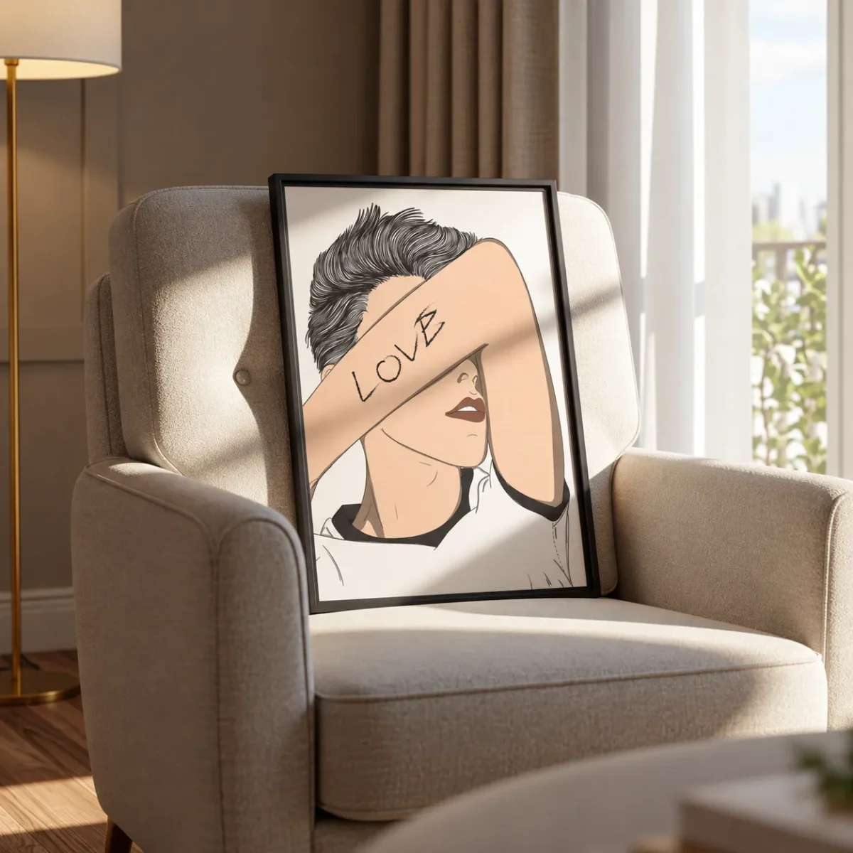 Love in Plain Sight Love Line Art Framed Canvas, Modern Figurative Wall Decor
