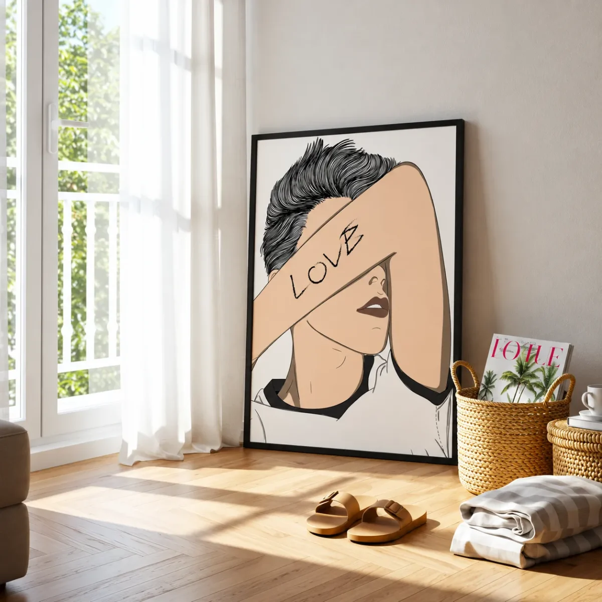 Love in Plain Sight Love Line Art Framed Print, Modern Portrait Wall Decor