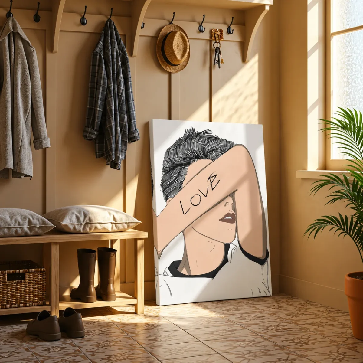 Love in Plain Sight Love Line Art Canvas, Modern Figurative Wall Decor