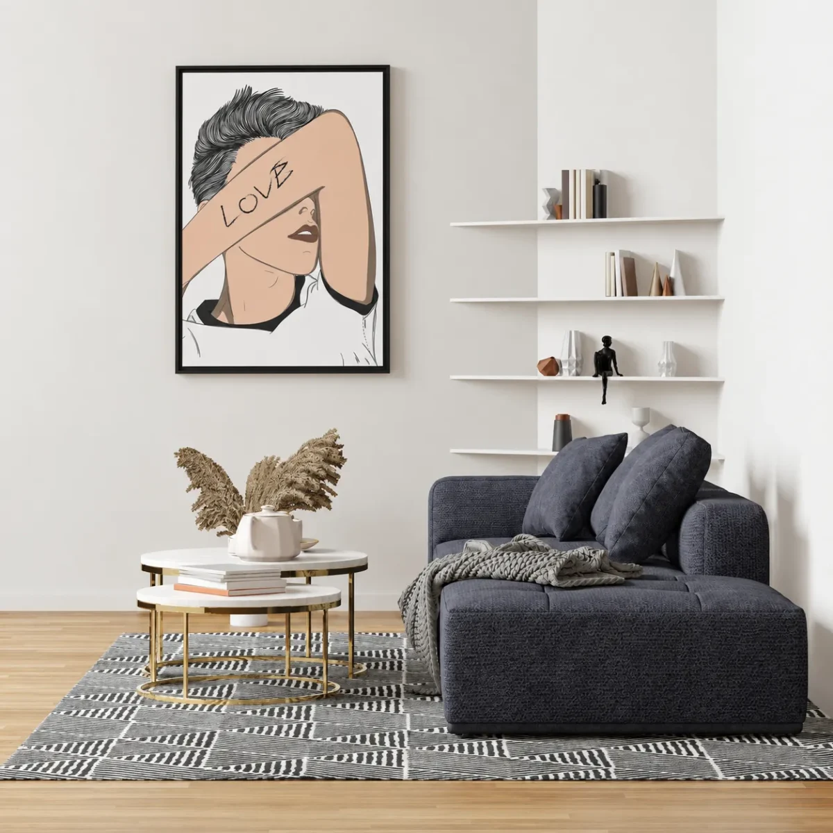 Love in Plain Sight Love Line Art Framed Canvas, Modern Figurative Wall Decor