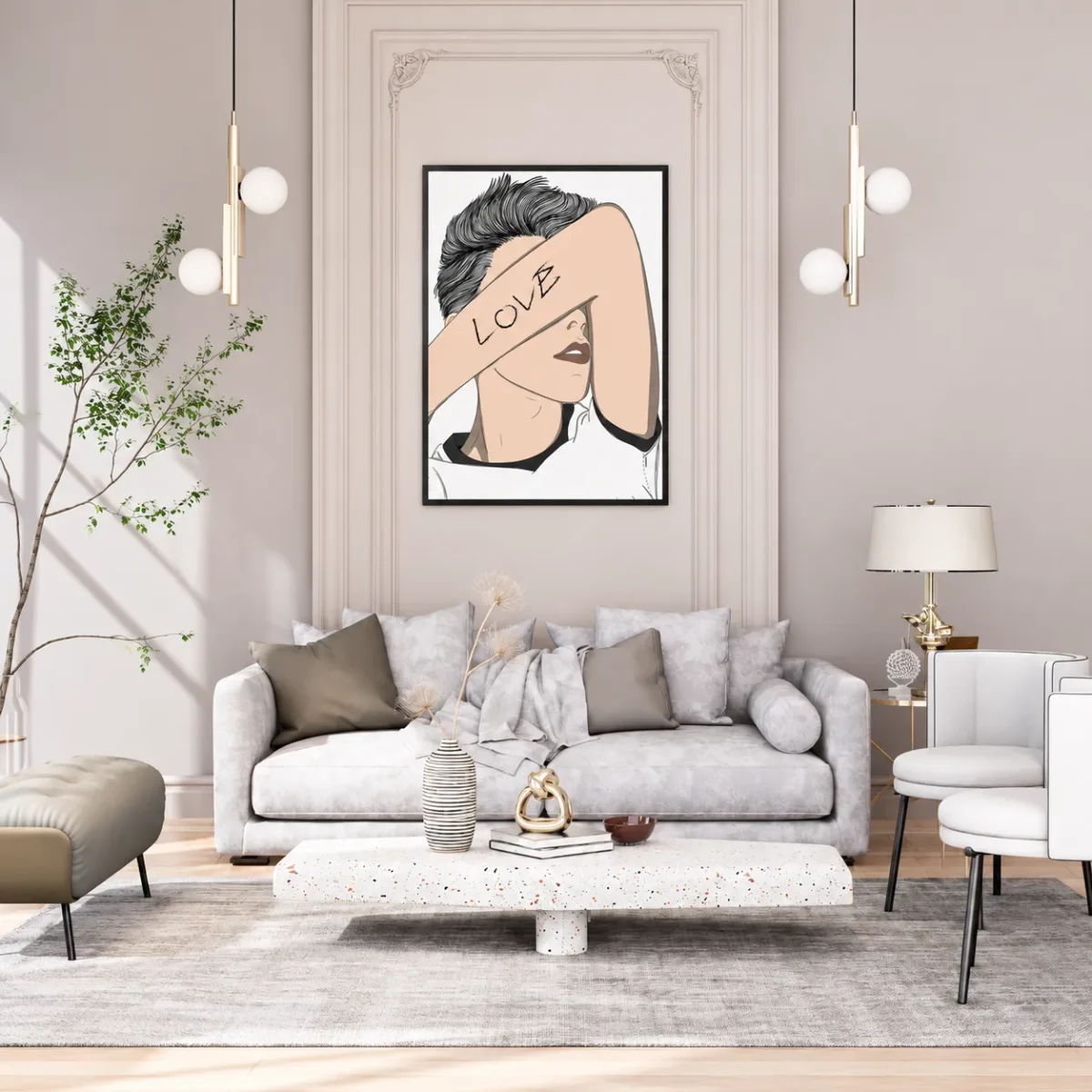 Love in Plain Sight Love Line Art Framed Print, Modern Portrait Wall Decor