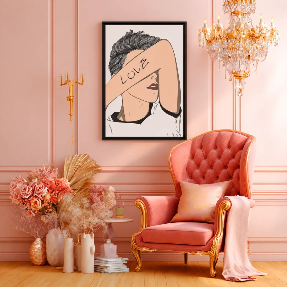Love in Plain Sight Love Line Art Framed Canvas, Modern Figurative Wall Decor