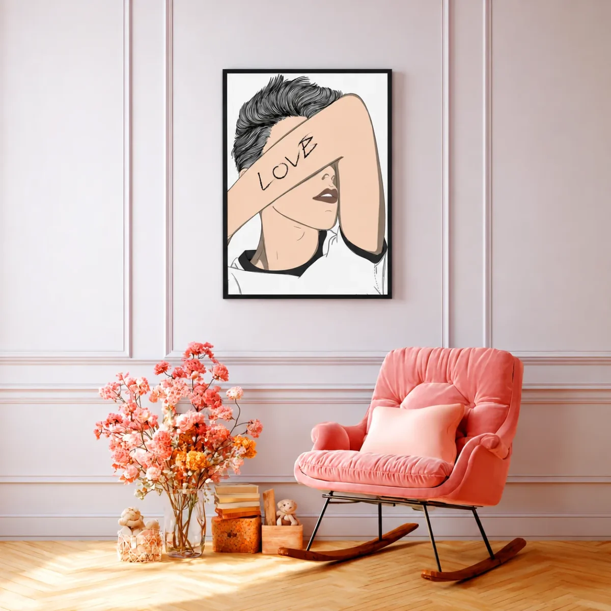 Love in Plain Sight Love Line Art Framed Print, Modern Portrait Wall Decor