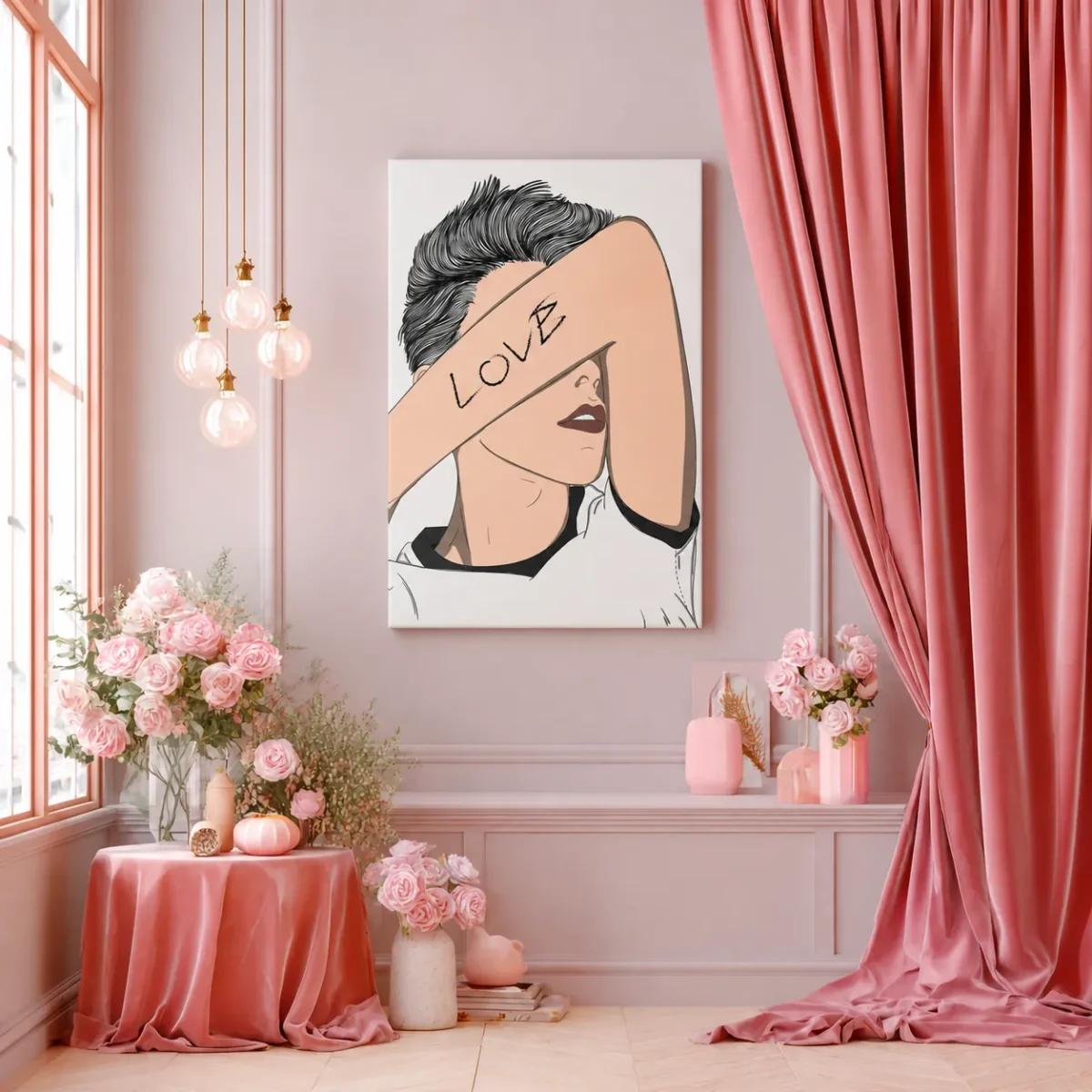 Love in Plain Sight Love Line Art Canvas, Modern Figurative Wall Decor