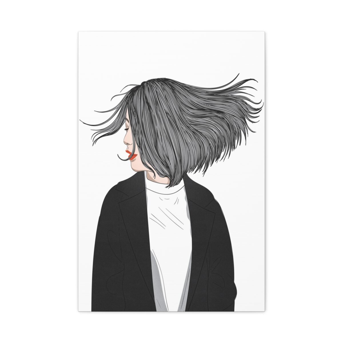 Velvet Gale – Windswept Woman Canvas Wall Art for Modern Fashion Interiors