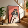 Coral Muse – Vintage Woman Framed Canvas Wall Art, Retro Portrait Decor