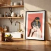 Coral Muse – Vintage Woman Framed Prints, Retro Floral Portrait Wall Decor