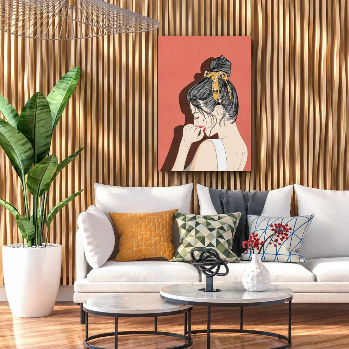 Coral Muse – Vintage Woman Canvas Wall Art, Retro Fashion Illustration