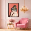 Coral Muse – Vintage Woman Framed Canvas Wall Art, Retro Portrait Decor