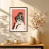 Coral Muse – Vintage Woman Framed Prints, Retro Floral Portrait Wall Decor