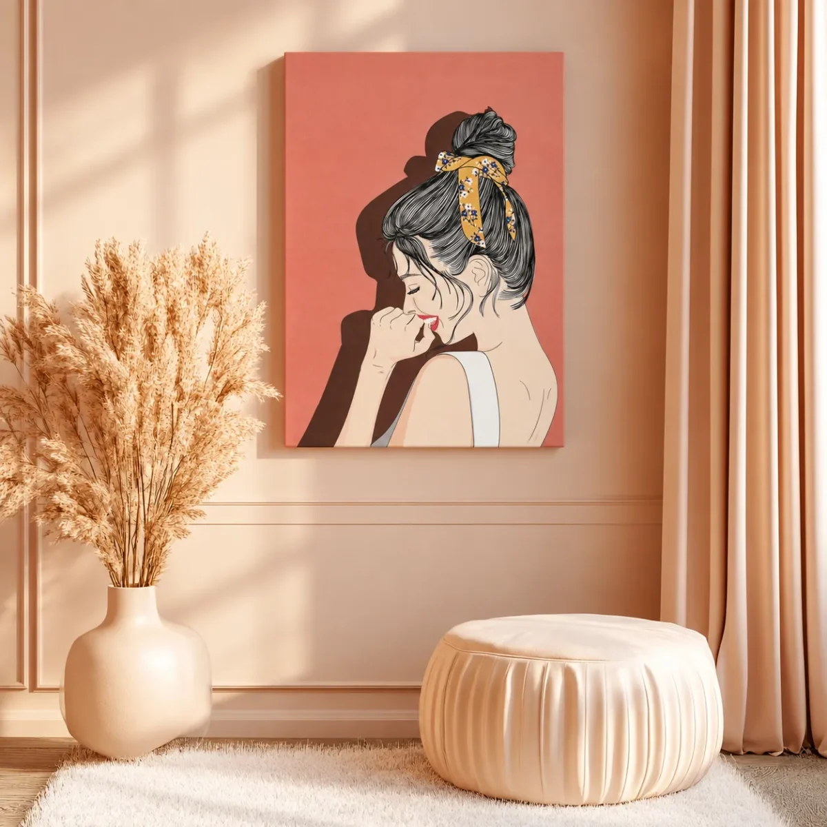 Coral Muse – Vintage Woman Canvas Wall Art, Retro Fashion Illustration