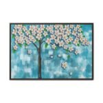 Blue Blossom Tree Wall Art – Azure Petal Canopy Framed Canvas Decor