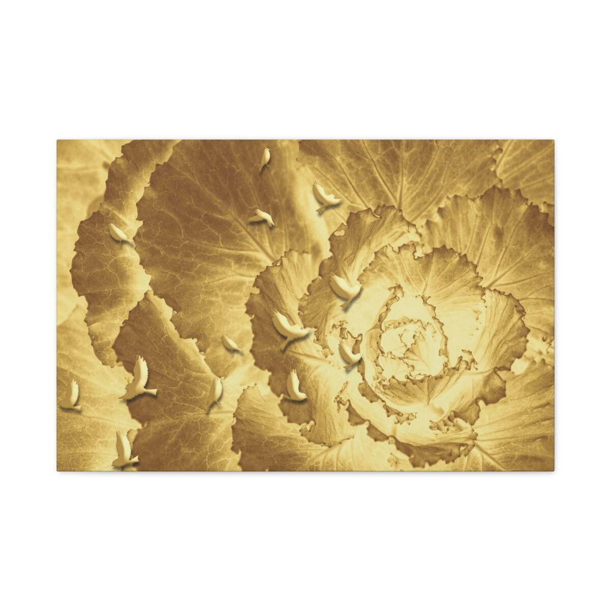 Ochre Avian Reverie – Golden Botanical Wall Art Canvas, Vintage Nature Decor