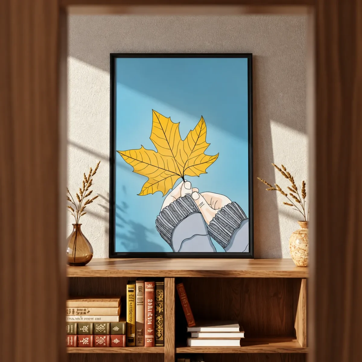 133 (1) Golden Pause – Autumn Maple Leaf Wall Art, Premium Framed Canvas