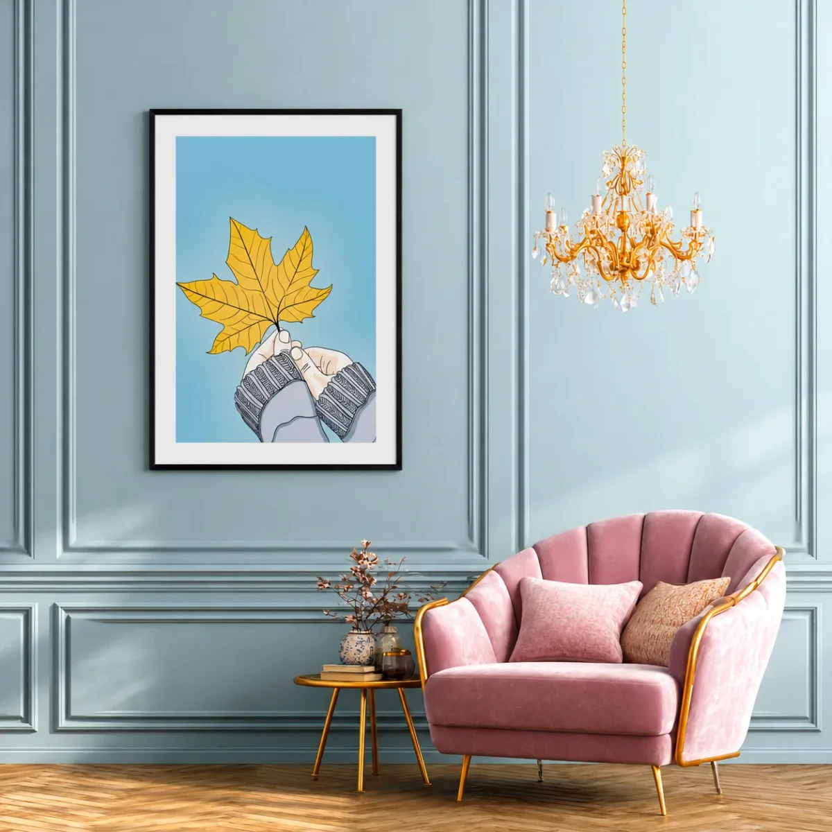 Golden Pause – Autumn Maple Leaf Wall Art, Framed Matte Art Print