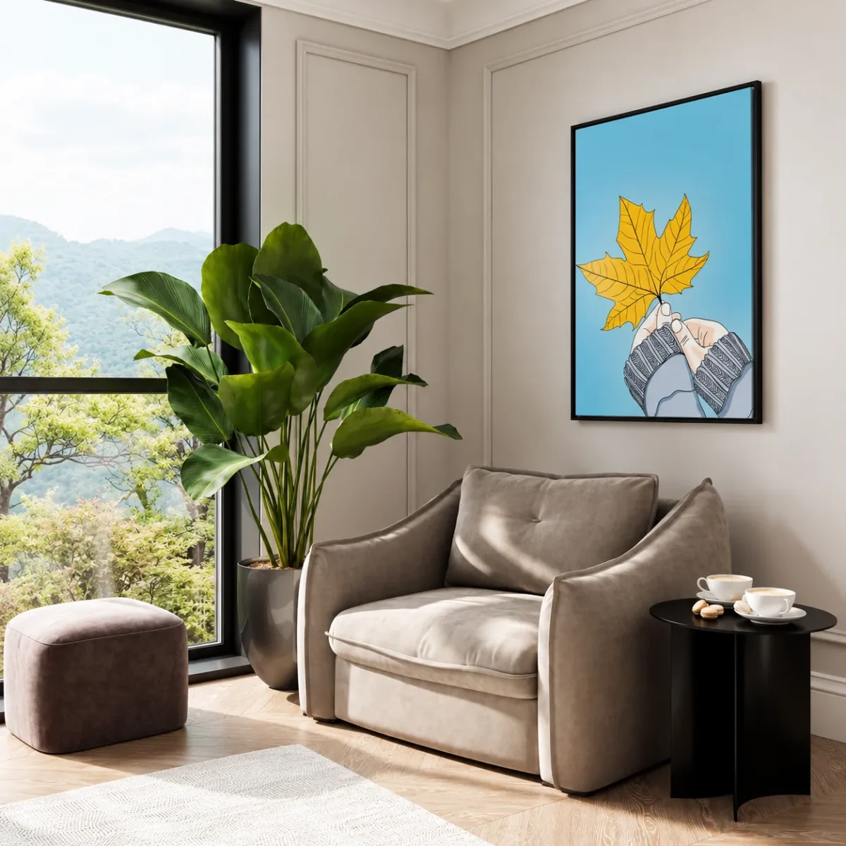 133 (2) Golden Pause – Autumn Maple Leaf Wall Art, Premium Framed Canvas