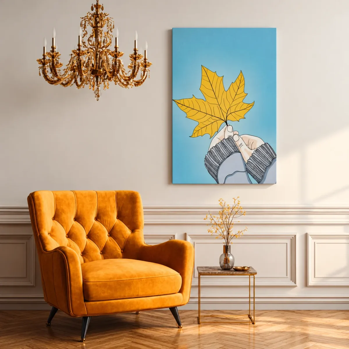 Golden Pause – Autumn Maple Leaf Wall Art, Matte Canvas for Cozy Interiors