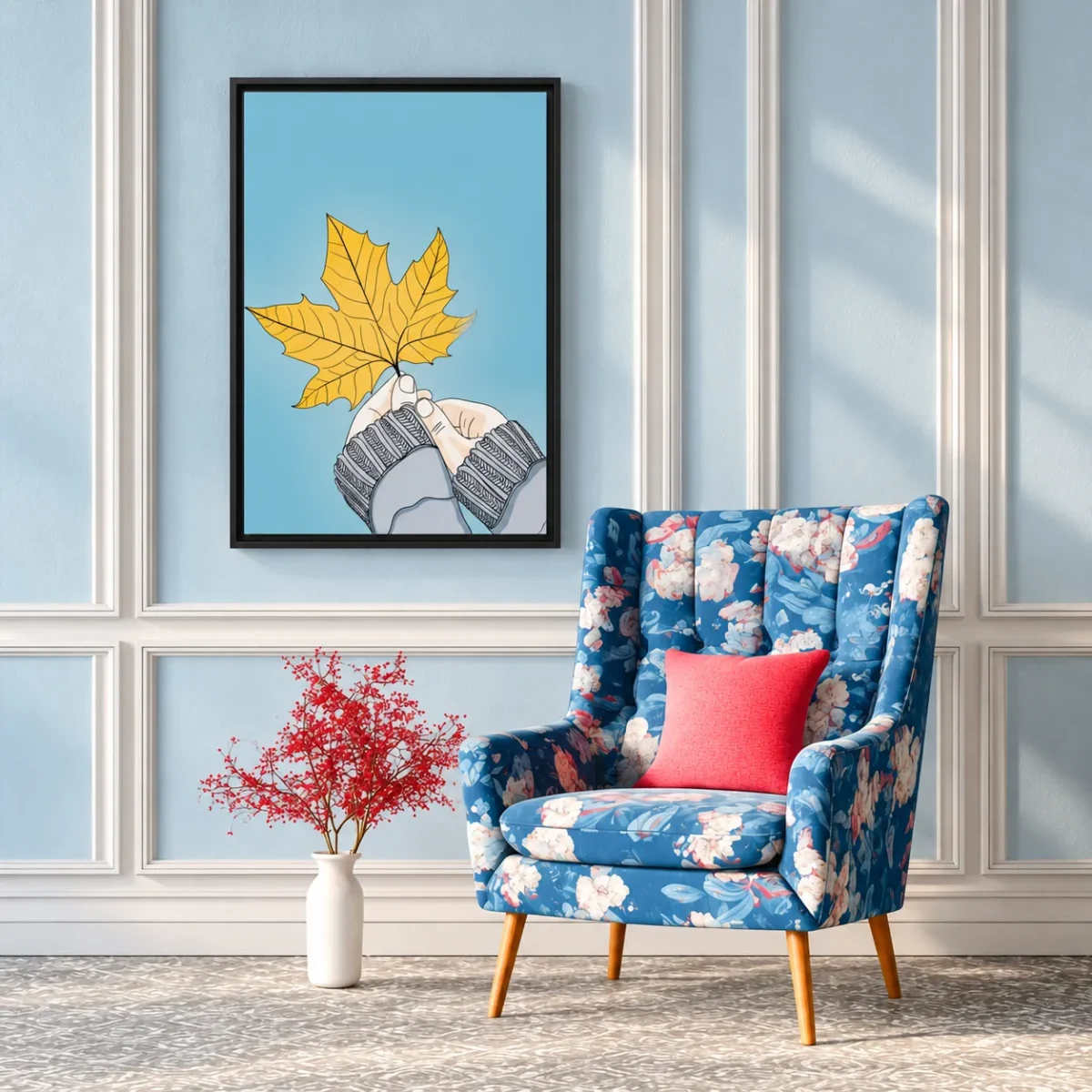133 (3) Golden Pause – Autumn Maple Leaf Wall Art, Premium Framed Canvas
