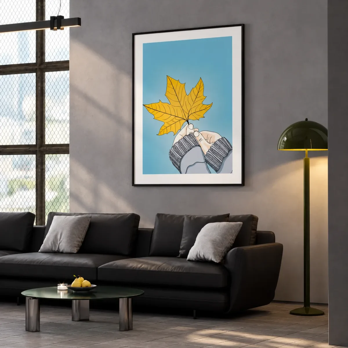 Golden Pause – Autumn Maple Leaf Wall Art, Framed Matte Art Print