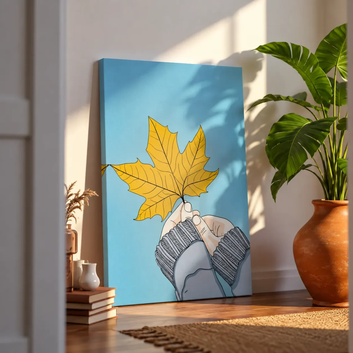 Golden Pause – Autumn Maple Leaf Wall Art, Matte Canvas for Cozy Interiors