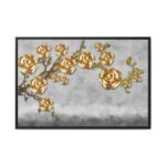 Gilded Rose Canopy – Golden Rose Framed Canvas Wall Art, Luxe Botanical Decor