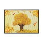 Auspicious Coin Tree Wall Art – Golden Prosperity Framed Canvas