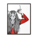Veil of the Antlered Oracle – Antlered Skull Wall Art Framed Canvas