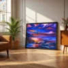 Violet Tide Reverie – Abstract Sunset Landscape Wall Art, Framed Canvas