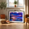 Violet Tide Reverie – Abstract Sunset Landscape Wall Art, Framed Print