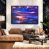 Violet Tide Reverie – Abstract Sunset Landscape Wall Art, Framed Canvas