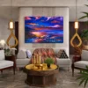 Violet Tide Reverie – Abstract Sunset Landscape Wall Art, Stretched Canvas