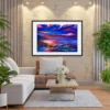 Violet Tide Reverie – Abstract Sunset Landscape Wall Art, Framed Print
