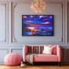 Violet Tide Reverie – Abstract Sunset Landscape Wall Art, Framed Canvas