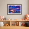 Violet Tide Reverie – Abstract Sunset Landscape Wall Art, Framed Print